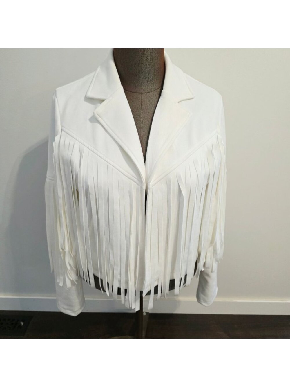 White Boho Fringe Cowgirl Western Jacket Chartou Sz M Festival Event Wear